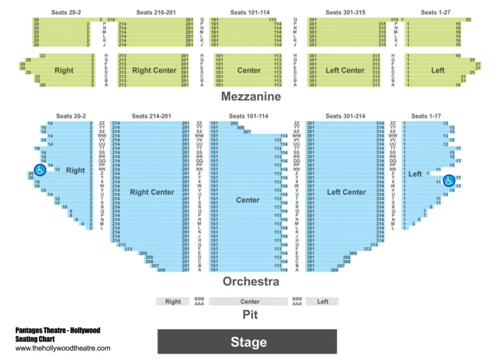 hollywood pantages theatre seating chart